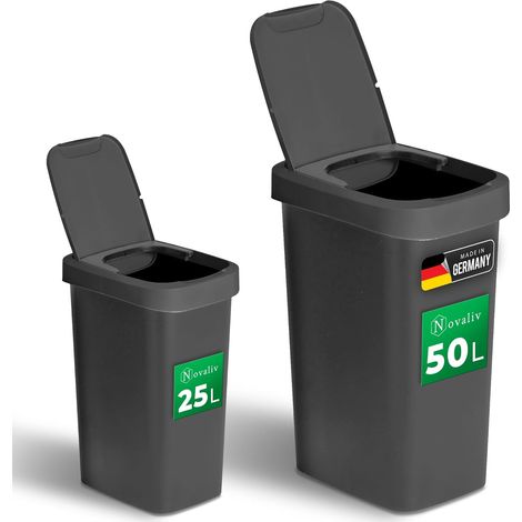 Ensemble de poubelles Novaliv 25L + 50L, poubelle avec couvercle 2 en 1, couvercle à charnière et couvercle basculant, poubelle anti-odeur pour