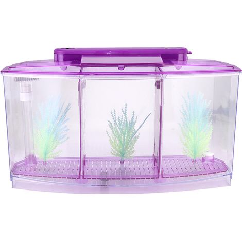 Aquarium Fish Tank LED Acrylique Trois Divisions Boîte d'isolation d'élevage pour Petits Poissons(Violet) (1/5)