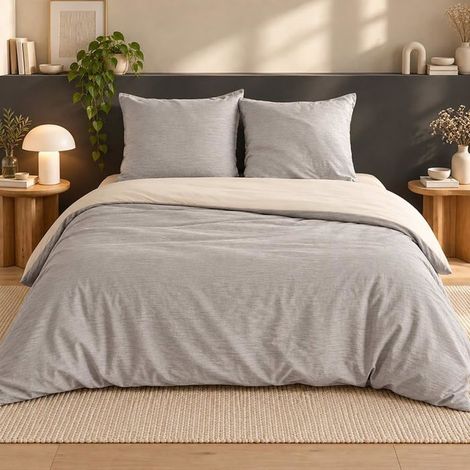 Parure de lit - Housse de Couette - 220x240 cm - 2 Taies d'oreiller - Réversible - Certifiée OEKO-TEX (1/5)