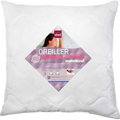 ABEIL Oreiller a memoire de forme matelasse 60x60 cm blanc