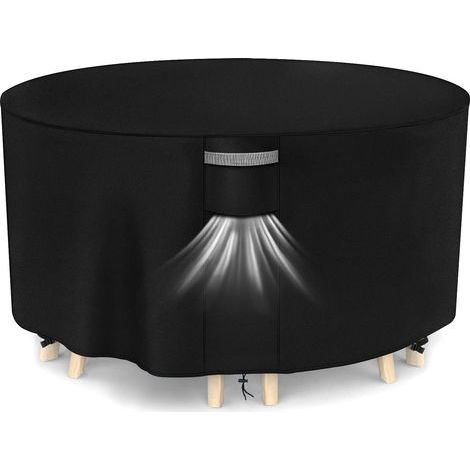 Housse pour mobilier de jardin d'extérieur avec aérations – Imperméable, coupe-vent et anti-UV – Tissu Oxford 210D – Housse de protection pour table de jardin – Ronde (Diamètre 158 x 71 cm) – Noir (1/5)