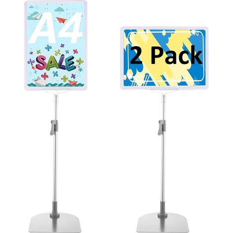 2PCS Support d'Information A4 Blanc Porte Affiche A4 sur Pied Hauteur Réglable 38-65cm Panneau Affichage Exterieur sur Pied Support Publicitaire Support d'Affiche pour Restaurant Exposition (1/5)