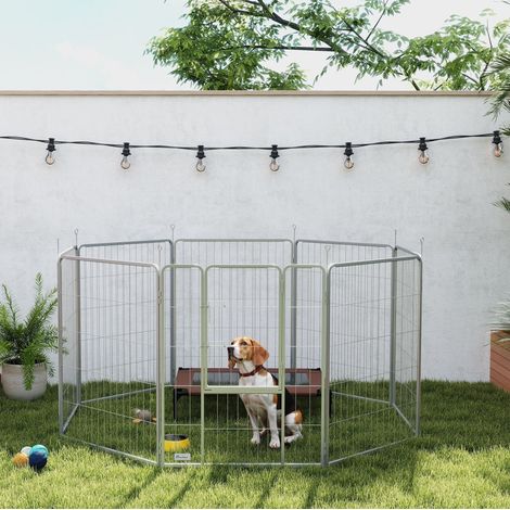 Faltbares 8-Panel-Hundegehege, 160 x 160 x 100 cm, silberfarbener Stahl OKMYHOME (1/5)