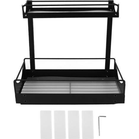 Étagère coulissante sous évier 2 niveaux acier carbone noir, organiseur de placard de salle de bain, tiroir de rangement escamotable (1/5)