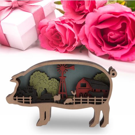 Décoration intérieure créative sur le thème de la ferme, sculpture en bois, ornement de bureau, cochon et lampe (1/5)