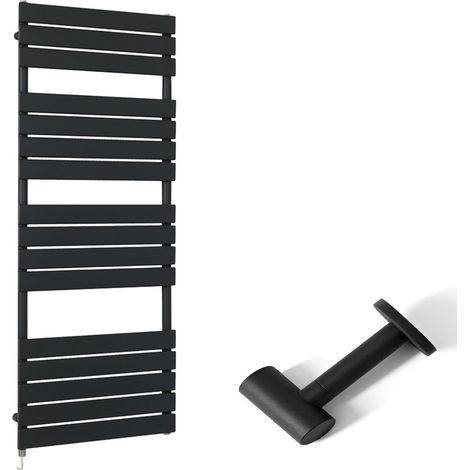 Milano Lustro Electric Black Flat Panel Heated Towel Rail Radiator with Simple Heating Element and Cable Cover - 1500mm x 600mm (1/5)