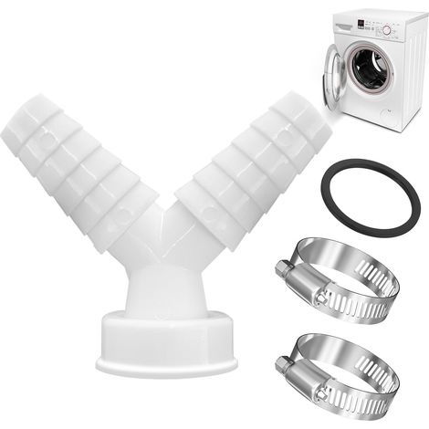 Adaptateur de vidange double raccord pour machine à laver et lave-vaisselle, répartiteur Y avec collier de serrage Ø 20-32 mm, pour tuyau avec raccord d'entrée 18-24 mm et tuyau d'échappement 40 mm (1/5)