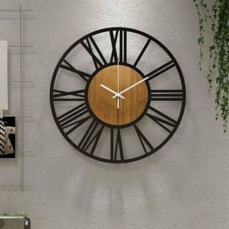 Il caffè - Grande orologio da parete rotondo in legno nero da 40 cm per la decorazione del soggiorno, numeri romani retrò, silenzioso, non fa ticchettio, adatto per