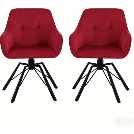 Lot de 2 chaises de salle à manger pivotantes en velours rouge vin, larges, avec accoudoirs et dossier, pieds métal noir, confort 150 kg  CHICFURN (1/5)