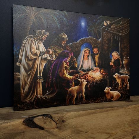 40cm x 30cm Premier Nativity Scene Fibre Optic Christmas Wall Canvas Picture (1/5)