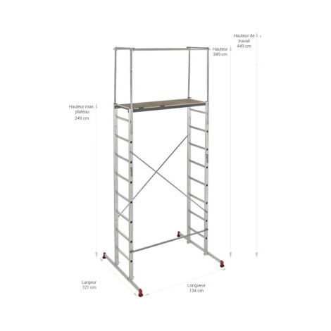 Escalux – Échafaudage aluminium 150 kg – Hauteur de travail 4.70 m – Plateau 130 x 44 cm – Conforme norme EN 131 – Usage domestique (1/6)