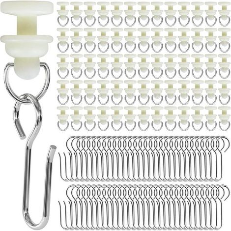 Set mit 240 Gardinenstangenhaken，Set mit 120 Gardinenstangengleitern und 120 Metallhaken，Rollenführungen für Gardinenstangen (1/5)