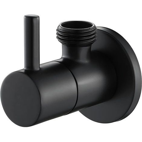 [JAMAIS UTILISÉ] Noir Robinet D'arret WC Laiton Vanne D'arret de Robinet 1/2" x 1/2" Triangulaire Valve avec Poignée, pour Douchette Douche Salle de Bain (1/4)