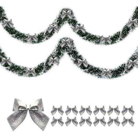Guirlande De Noël En Film Métallique - 2 M - Avec 12 Nœuds Papillon - Pour Arbre De Noël Fenêtre Escalier Cheminée - 1 Pièce (1/5)