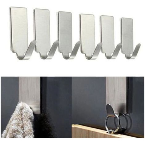 Adhesive Hooks, 6 Pcs Wall Adhesive Hooks, Self-Adhesive Hooks, Stainless Steel Adhesive Hooks, Stainless Steel Wall Hooks, Self-Adhesive Wall Hooks
