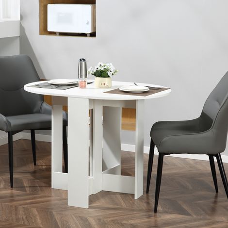 Klappbarer Küchen-/Esstisch mit 2 Ausziehplatten – ausziehbarer ovaler Tisch – 104 x 76 x 73,7 cm (L x B x H) aus weißem Holz