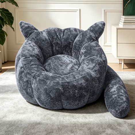 Fauteuil pouf 101x100x69 cm en flanelle grise, moderne et confortable pour chambre, salon FLORAGRACE (1/5)