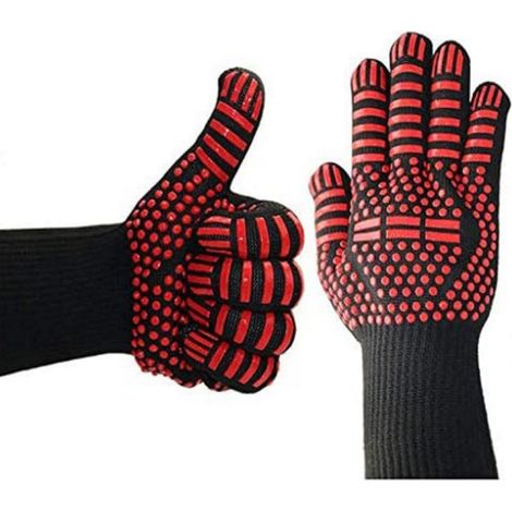 Paire de gants de cuisine (rouges), gants de grillades Gants de cuisine résistants à la chaleur 800 °C, silicone antidérapant résistant à la chaleur, pour cuisine/pâtisserie/grill