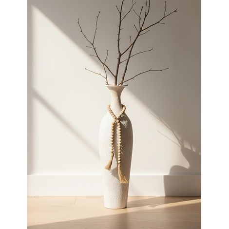Métal Grand Vase a Poser au Sol: Blanc Vase de Sol Rustique (1/5)