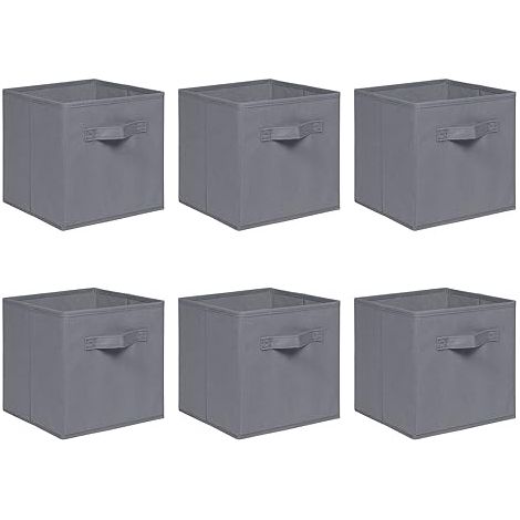 Foldable Storage Boxes,Non-Woven Fabric Storage Box Set,Storage Drawers for Cube Storage Unit,26.5x26.5x28 cm (Grey, Set of 6)