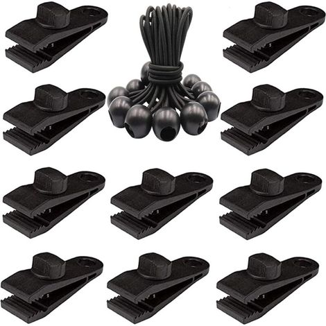Pack of 20 heavy-duty tarpaulin clips – Screw-on tent clips for tarpaulins with elastic ball for awnings, canopies, pergolas, canvas covers, outdoor camping, swimming pools.