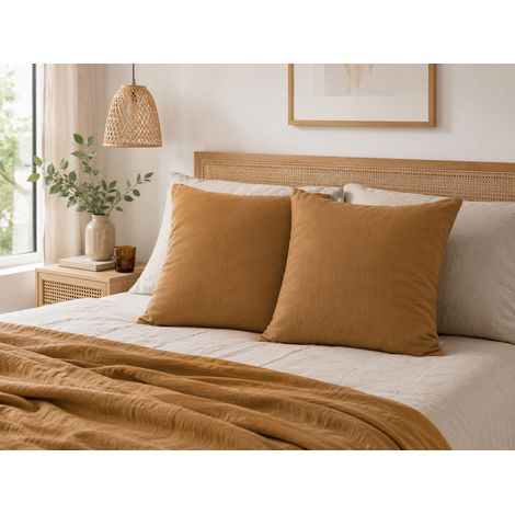 Lot de 2 Taies d’Oreiller 60 x 60 cm – Double Gaze de Coton – GAÏA Camel (1/5)