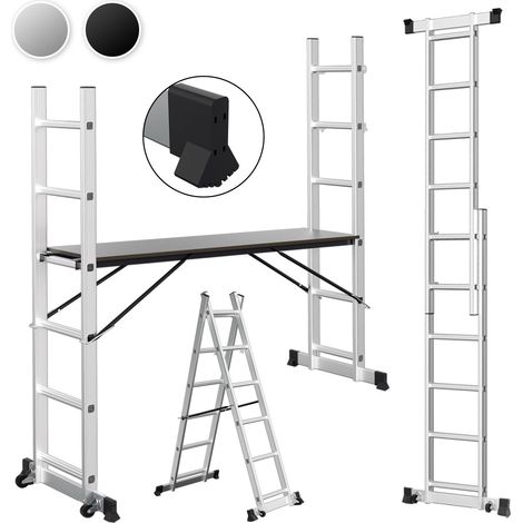 Wolketon Andamio multifuncional de aluminio de 6 peldaños, color plateado, con plataforma y ruedas, 150 kg (1/5)