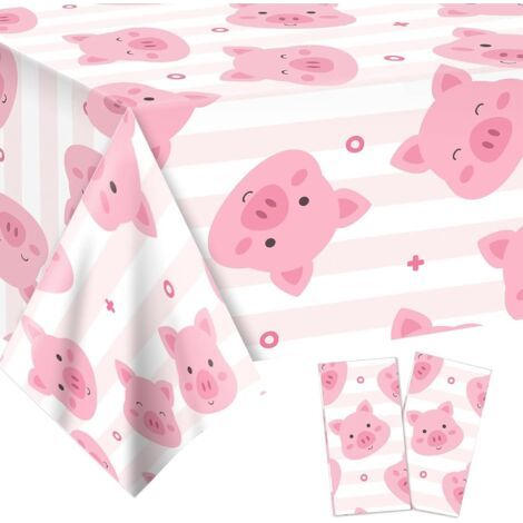 2 Pièces Nappe Anniversaire Mignon Motif Cochon, Chemin de Table Rose Parfait pour les Anniversaires D'enfants, Parfait pour les Fêtes de Famille, les Fêtes et les Anniversaires (130 x 220 cm) (1/5)
