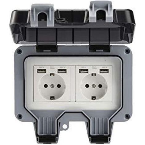 Prise murale extérieure double avec USB étanche résistante prise électrique avec boîte murale (double) (1/5)