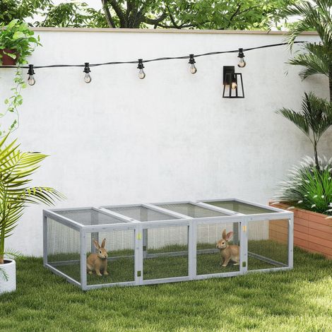 Clapier cage à lapins extérieur intérieur 2 portes supérieures 181L x 100l x 48H cm bois massif gris