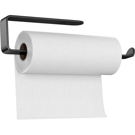 Porte essuie-tout mural noir 33 cm – Aluminium résistant à la rouille – Installation autocollante ou perforée – Pour cuisine et salle de bain (1/5)