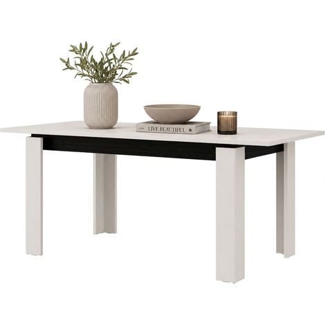 Tavolo Allungabile Lajon, 8 Posti, Allungabile, Meccanismo Estensione Allunga Centrale, 160x90x77h cm Bianco Crema