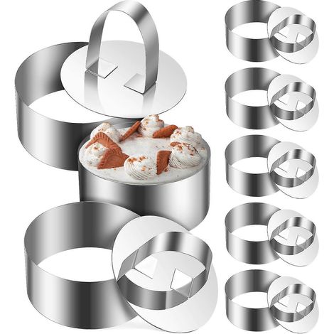 Lot de 8 cercles à gâteaux ronds en acier inoxydable avec poussoirs pour la cuisson. (1/5)