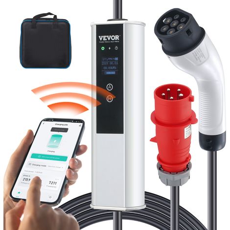 Chargeur EV Portable Type 2 IEC6219 Chargeur Voiture Électrique 32 A 7,36 kW Monophasé 22 kW Triphasé Câble de Charge 7,5 m Prise CEE 32 LCD IP66 avec Sac de Rangement Crochet de Câble de Charge (1/5)
