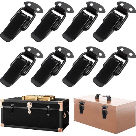 Lot de 8 Fermoir à Bascule Acier Inoxydable, Fermeture à Levier Moraillon de Porte, Loquet à Ressort, pour Boîte à Outils, Tiroir, Armoire (Noir) (1/5)