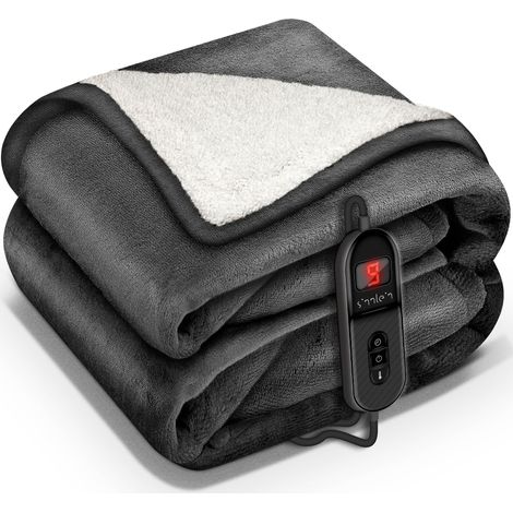 sinnlein® Heizdecke mit Abschaltautomatik 160x120cm Anthrazit Elektrische Wärmedecke mit 9 Temperaturstufen Kuscheldecke waschbar Bett, Sofa Decke elektrisch mit Timer Digitalanzeige (1/5)