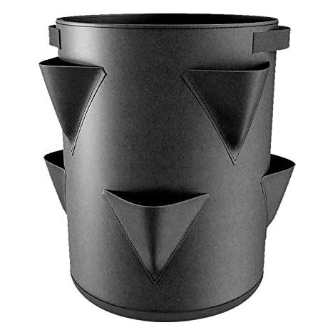 Sac de plantation pour jardin (30 x 35 cm, 6 ports, 26 L/7 gallons, noir moyen), en feutre respirant, idéal pour les fraisiers.