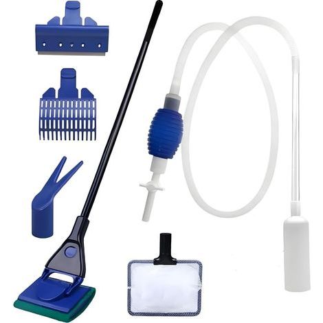 1 Kit Nettoyage Aquarium, 5 Accessoires, Siphon Eau, Brosse Algues, Râteau Gravier, Pour Réservoir Poisson (1/5)