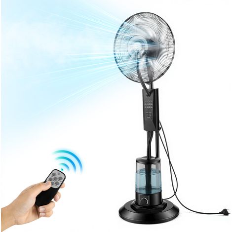 VEVOR Ventilador Nebulizador de Agua de 3 Velocidades 3 Modos, Ventilador de Pie con Nebulizador 75 W, con Tanque de Agua de 3 L y Mando a Distancia, Oscilante 70°, para Sala de Estar, Garaje