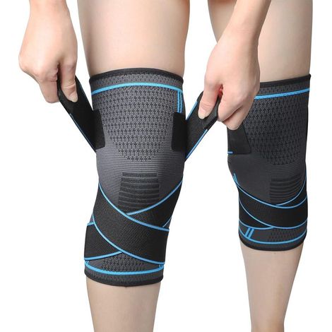 2-teilige Knieorthese, verstellbare elastische Knieorthese, Sport-Kompressions-Knieorthese, Knieorthese für Patella und Bänder, Knieorthese bei Arthrose, atmungsaktiv und unisex (L) (1/5)