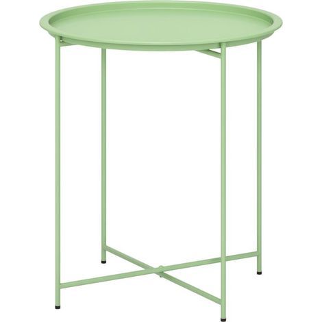 Petite table basse ronde table d'appoint plateau amovible avec bord relevé pieds pliables en acier Ø 46 x 53 cm vert (1/5)