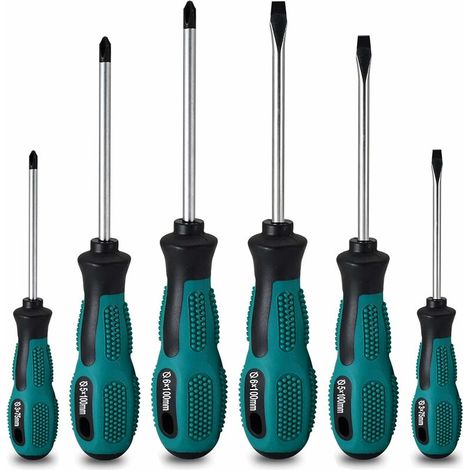 Lucky-88 – Lot de 6 tournevis magnétiques – Acier CRV anti-oxydation – 3 têtes plates et 3 cruciformes – Poignée ergonomique antidérapante (1/3)