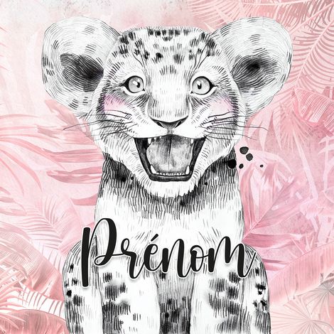 Papier peint panoramique enfant avec prénom personnalisable - Lionceau - 130 cm x 130 cm (1/2)