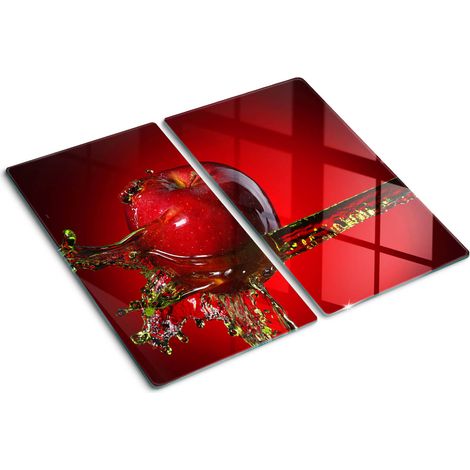 Planche de cuisine, couvre plaque, verre planche découper, verre trempé – 2 x 30 x 52 cm - Pomme et eau