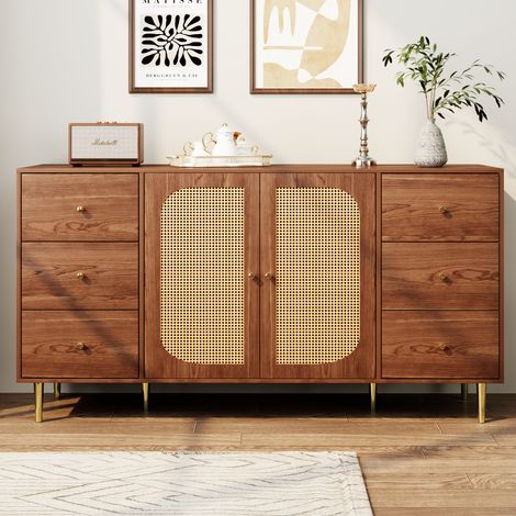 Credenza 160x40x90 cm in MDF marrone, 6 cassetti e 2 ante per soggiorno - FLORAGRACE (1/5)