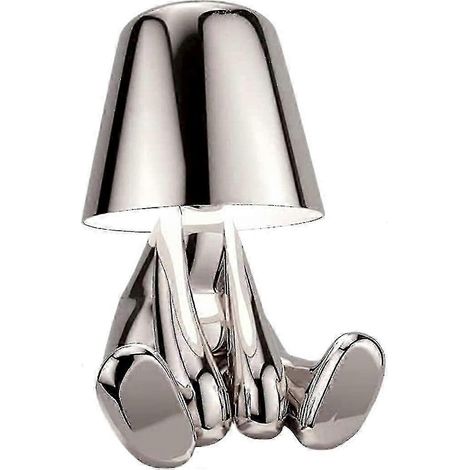 Lampe Penseur, Lampe de table tactile, Lampe de bureau LED représentant un petit penseur doré et créatif, DecorMr whatSilver (1/5)