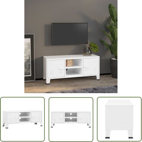 The Living Store TV-Schrank Industrie-Stil Weiß 105x35x42 cm Metall - TV Schrank - Industrieller Stil - Weißer TV Stand - Metallregal - Fernsehtisch (1/5)