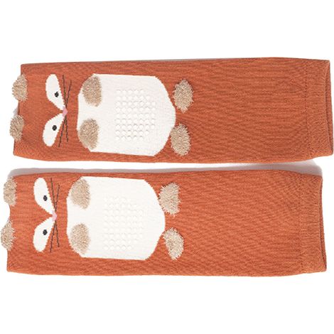 Baby-Knieschoner zum Krabbeln, Beinwärmer mit Tiermotiven, elastisch, lang, bräunlich-rot, für Kinder von 0-3 Jahren (1/5)