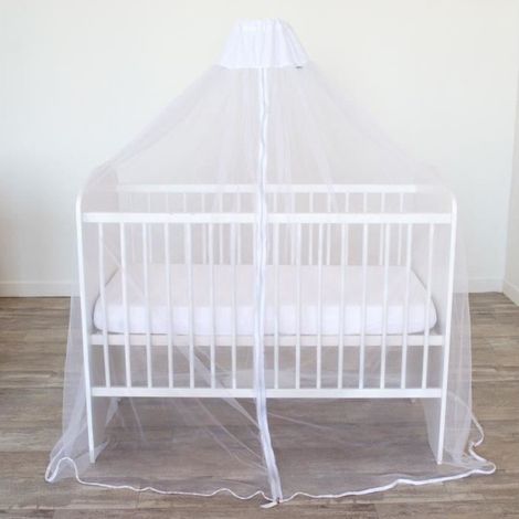 Set baldacchino + asta su base - DOMIVA - Zanzariera per letto bianca, maglia ultrafine (1/2)