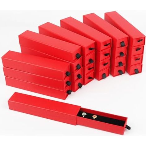 Lot de 24 boîtes cadeau de luxe doublées en velours, style tiroir, organiseur de luxe pour collier et bracelet, 21 x 4,6 x 3,6 cm (rouge) (1/5)